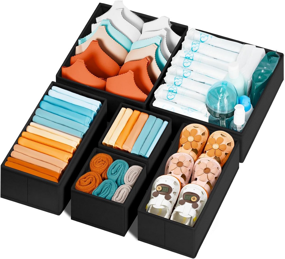 Set van 6 Lade-Organizers voor Kleding, Sokken en Ondergoed - Zwart