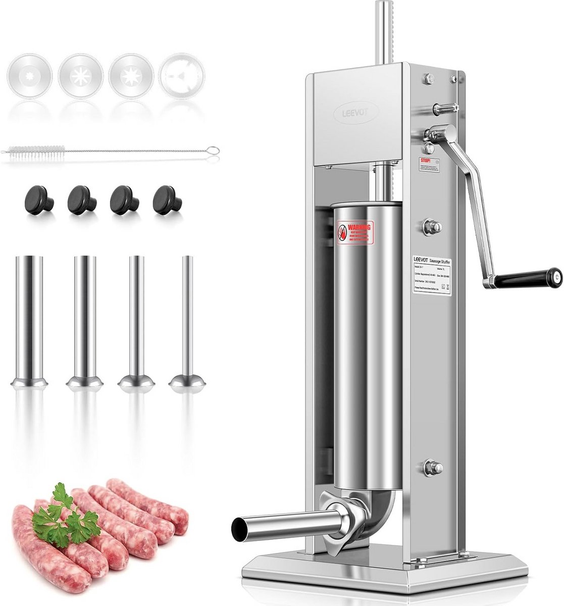 RVS Worstvuller 7L Vleesworst Filler met 4 Vulbuizen en Churro Mallen