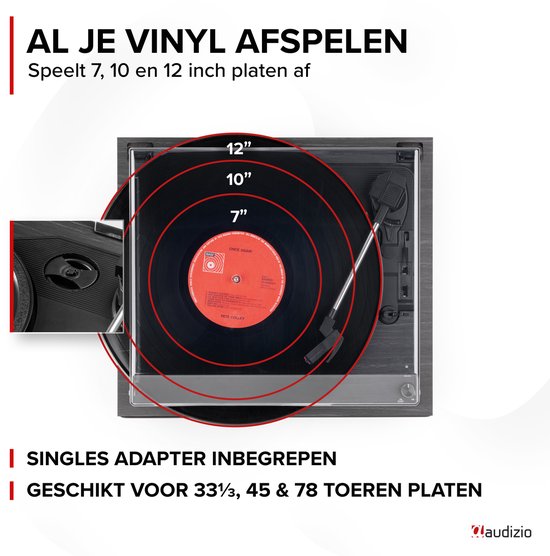 Retro platenspeler - Audizio Reno - Bluetooth platenspeler - LP speler met auto-stop - Zwart — afbeelding 4