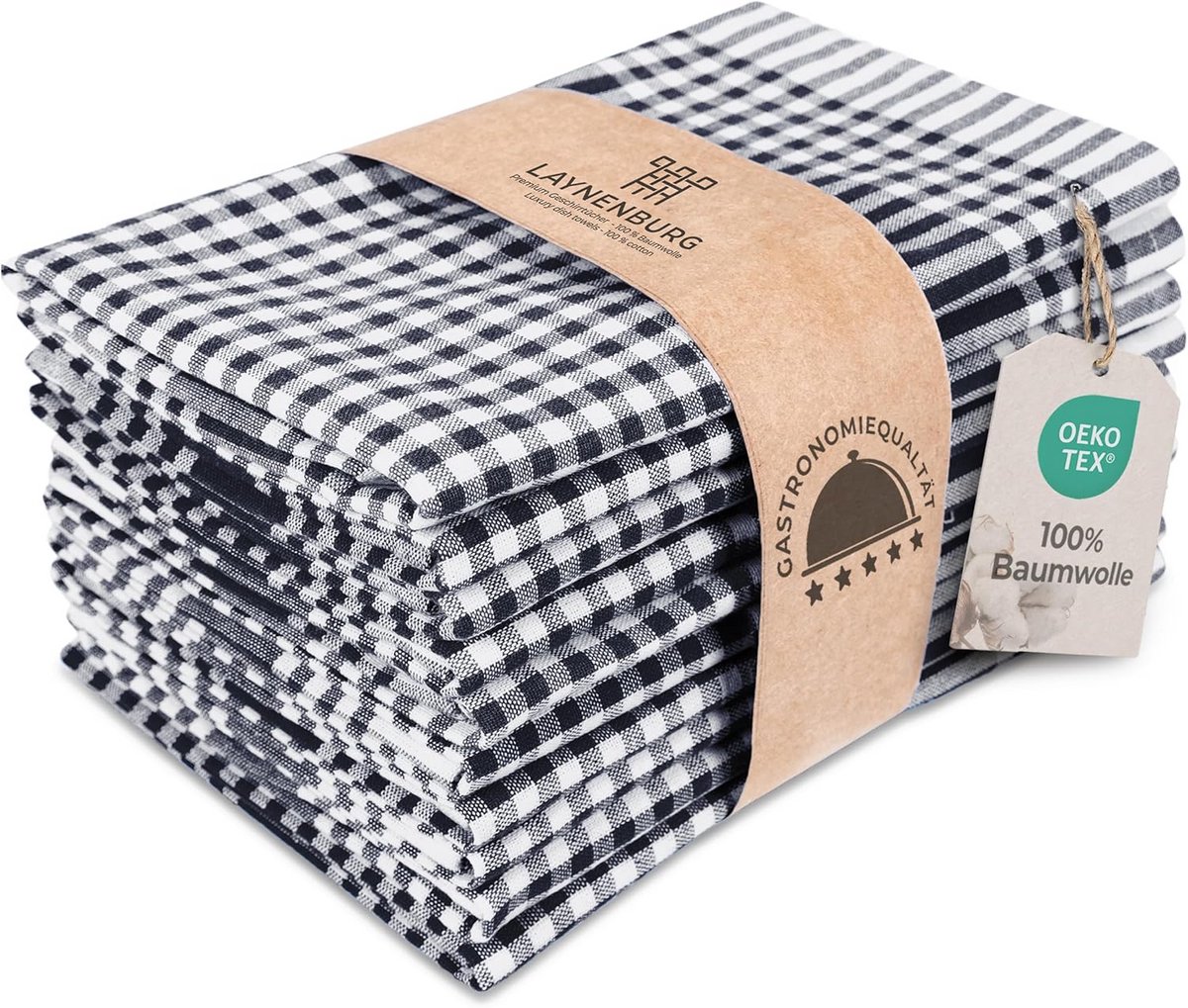 Premium Geruite Theedoeken set van 10 - 100% Katoen - Pluisvrij & Modern - 50x70 cm