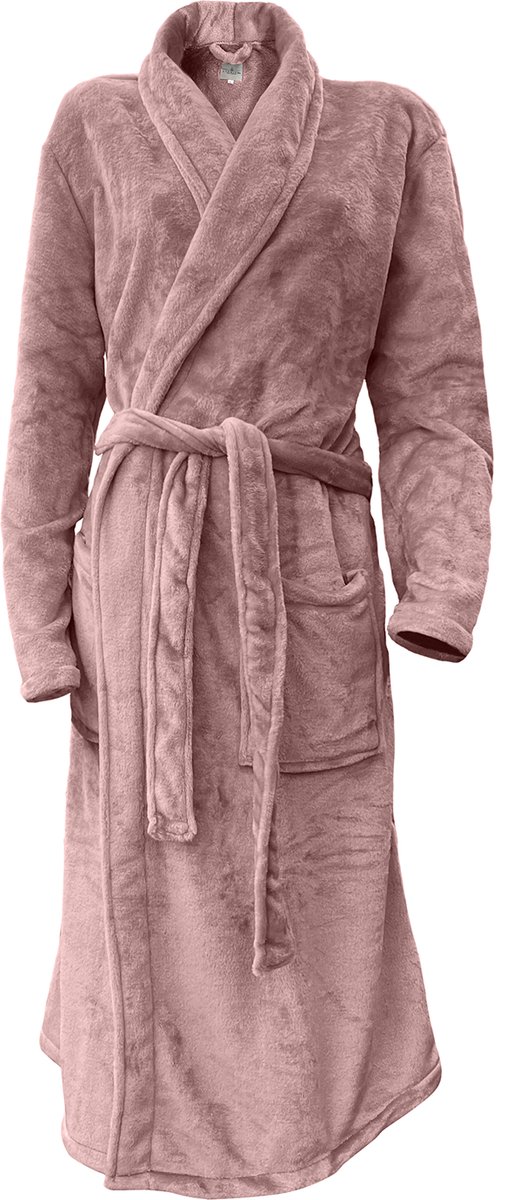 LINNICK Flanel Fleece Uni Badjas - Old Rose - S - Badjas Dames - Badjas Heren