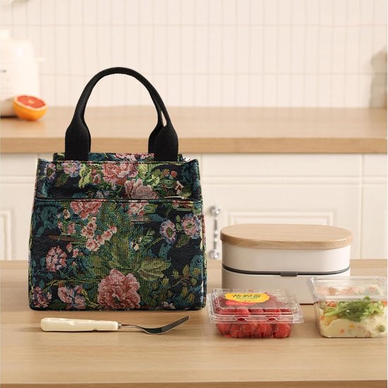 Lunchtas voor Dames met Bloemenprint - Waterdichte Opbergtas voor Eten en Snacks op Kantoor Werk en Reizen - Geschikt voor Volwassenen en Jongeren van YSNTG. — afbeelding 3