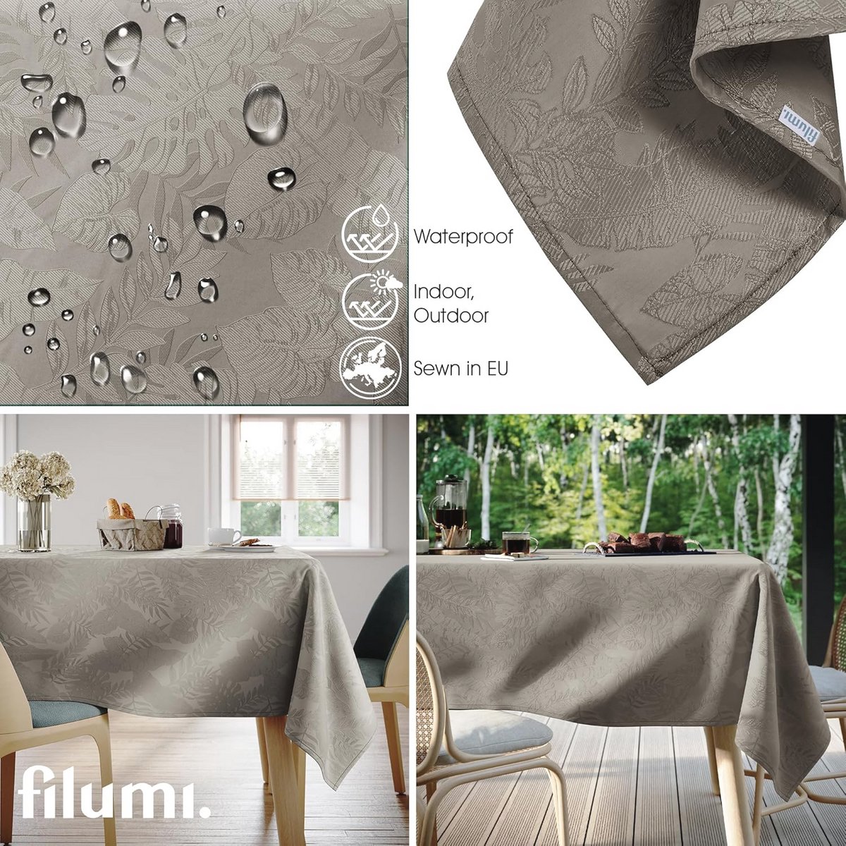 Wasbaar Tafelkleed 110 x 160 cm, Beige, Monstera Patroon voor Binnen en Buiten