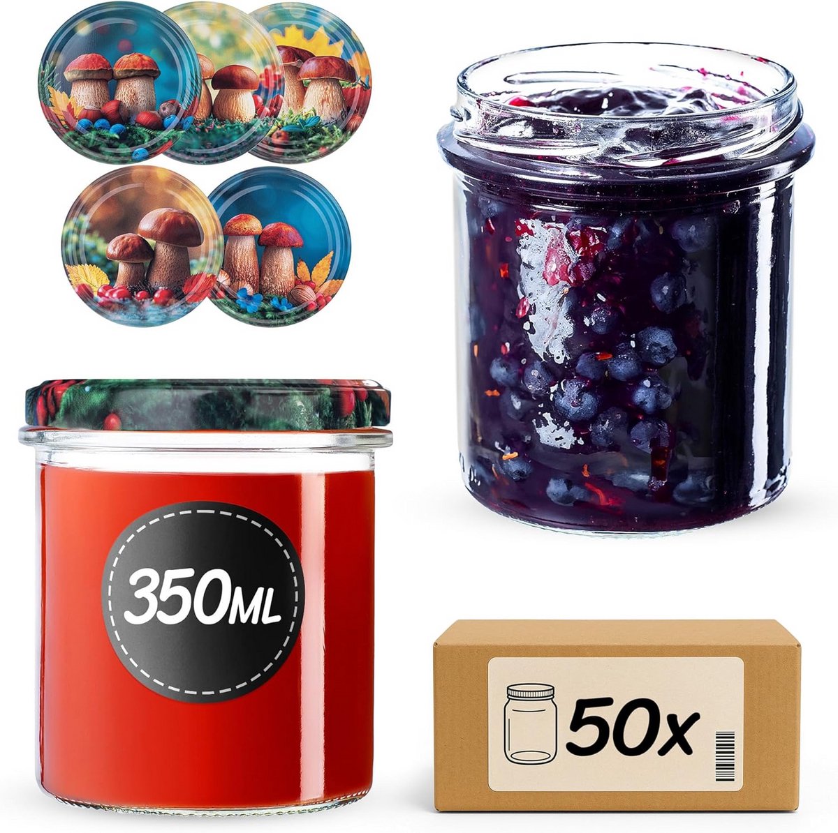 Set van 50 Weckpotten met Schroefdeksel 350 ml voor Bewaren en Inmaken