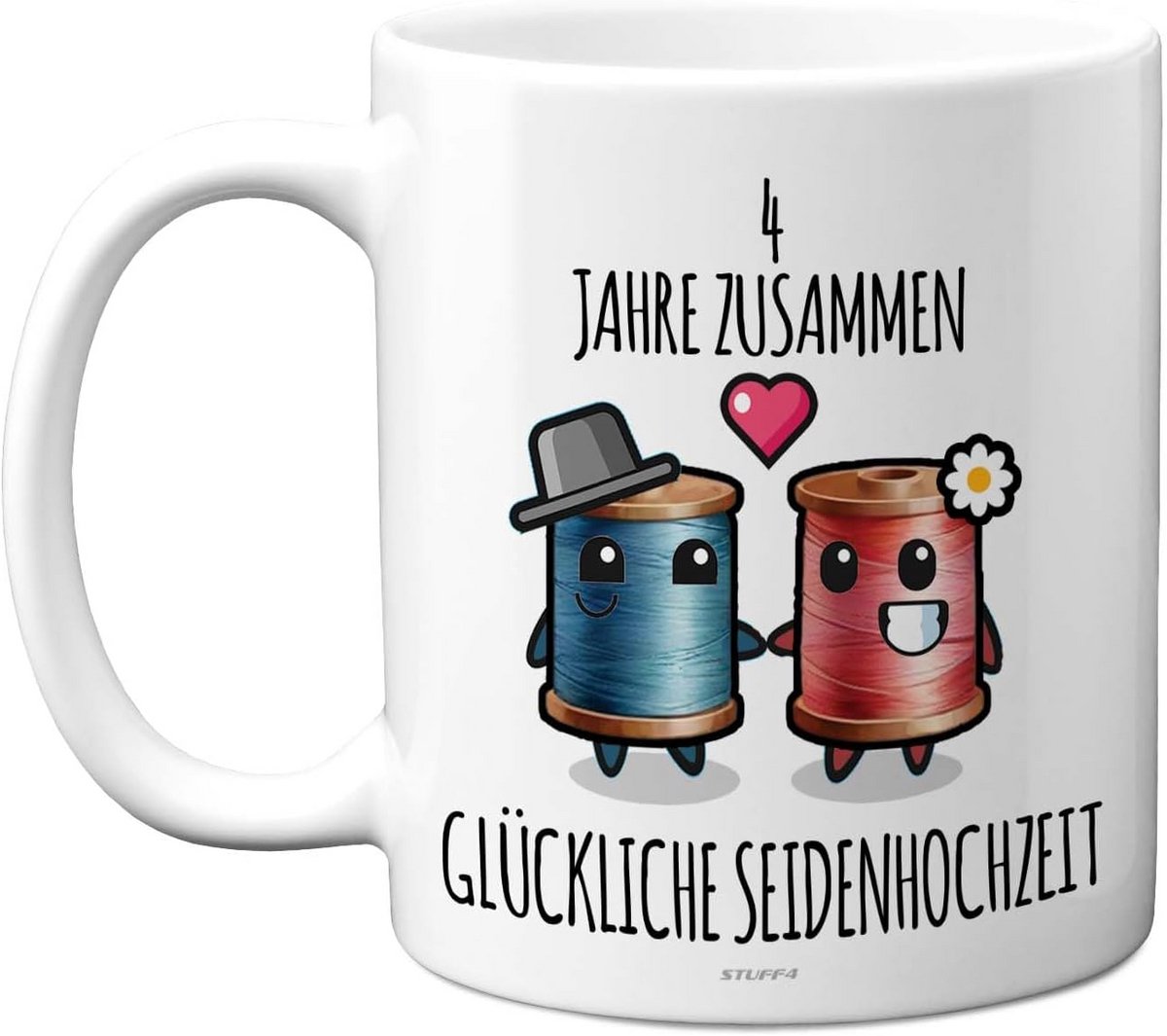 Hochzeitstag Tasse für 4. Jahrestag - 325 ml Keramiktasse, Spülmaschinenfest