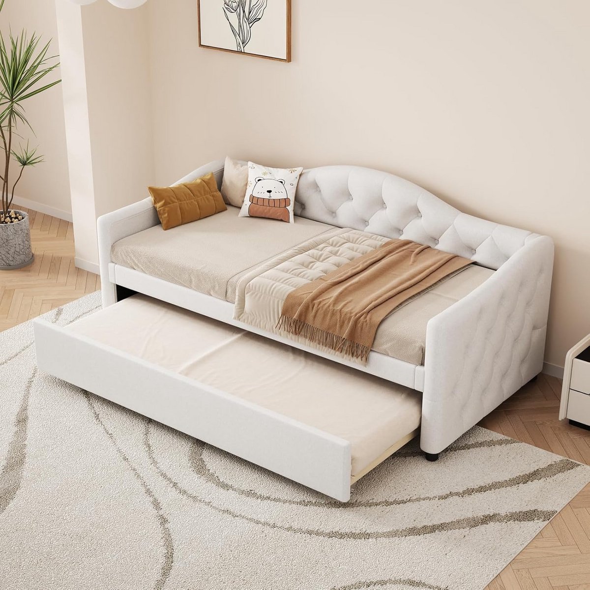 Uittrekbare Slaapbank 90x200 cm met Lattenbodem voor Woonkamer en Logeerkamer