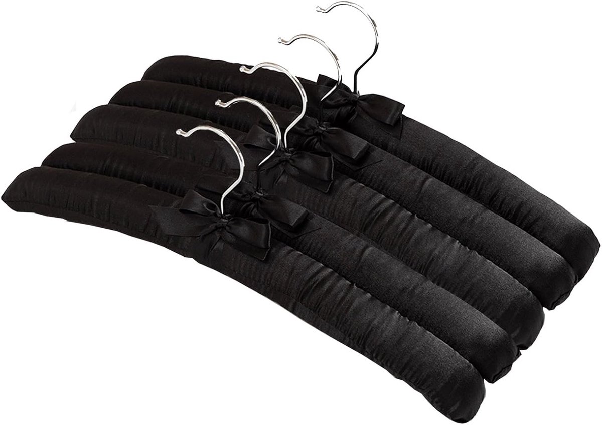 Gewatteerde antislip hangers voor vrouwenkleding - Set van 5 zwarte kledinghangers