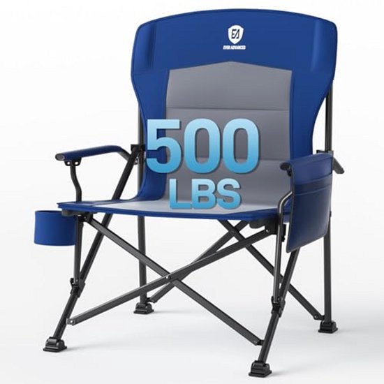 OVERMONT 204 kg extra grote campingstoel voor volwassenen met koeltas en draagtas - Heavy Duty klapstoel ondersteuning 204 kg met hoge rug en bekerhouder, comfortabel voor tuin, picknick, strand