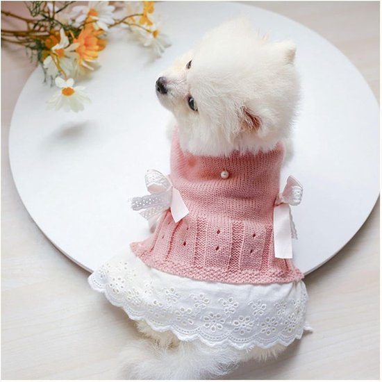 Hondenjas - Hondentrui - Truijurk voor Kleine Honden - Jurk Teefje met Strik - Roze Blauw Warme Winter - Prinsessenkant - Verjaardagen - Valentijnsdag - Roze Medium- Kerstversiering - Kerst - Maat M