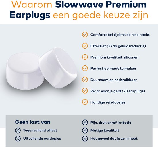 Slowwave Premium Earplugs - Siliconen oordopjes - Comfortabele en effectieve oordopjes om te slapen - Ook geschikt voor werken, reizen, zwemmen, studeren, uitgaan etc.
