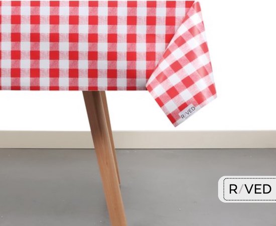 Nappe/ Boerenbont Raved Carreau de Ferme/Rouge Bordeaux/ Wit ↔ 140 cm x ↕ 290 cm - PVC - Lavable