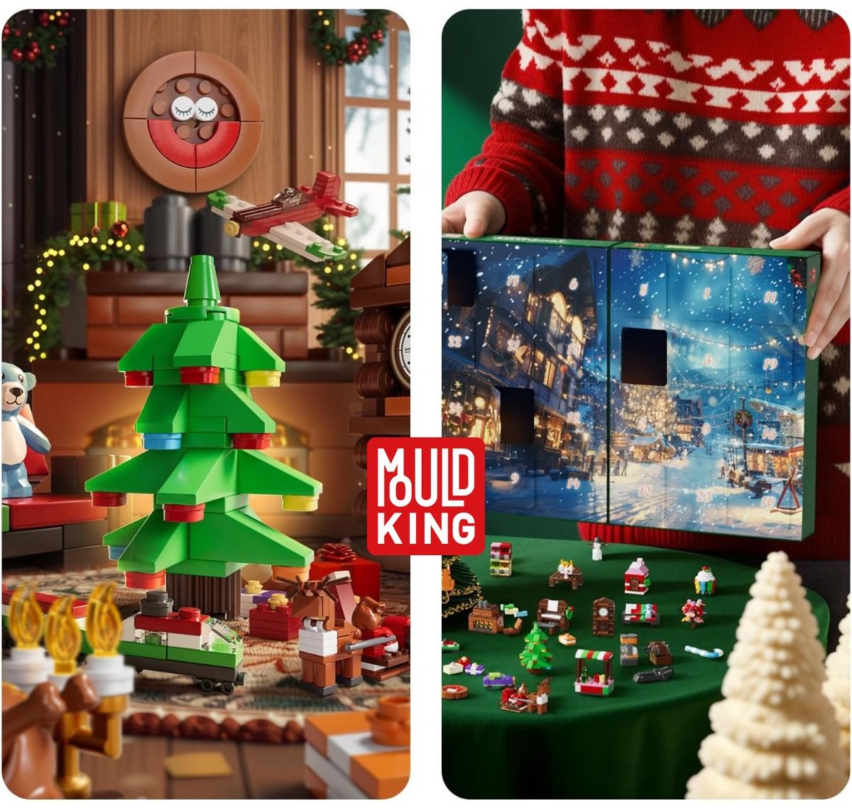 Mould King Kerst adventskalender #1 24-delig 2025 - 2026 aftelkalender bouwset | Incl. mini kerstboom / trein | Creator classic bouwpakket compatibel met lego | Educatief speelgoed voor volwassenen & kinderen | Bouwdoos met 694 bouwstenen — afbeelding 4