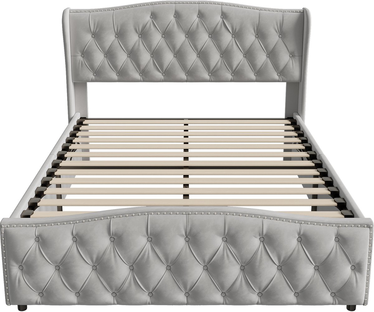 Luxe Grijs Fluwelen Tweepersoonsbed 140x200 cm met Opbergsysteem - afbeelding 2