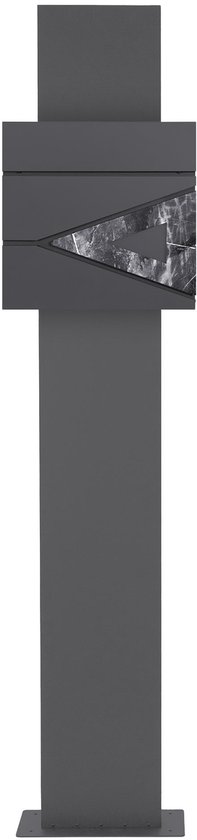 Staande brievenbus met krantenvak 37x36,5x11 cm antraciet/zwart marmerlook gemaakt van staal ML design, modern driehoekig ontwerp, stahoogte 120/170 cm antraciet