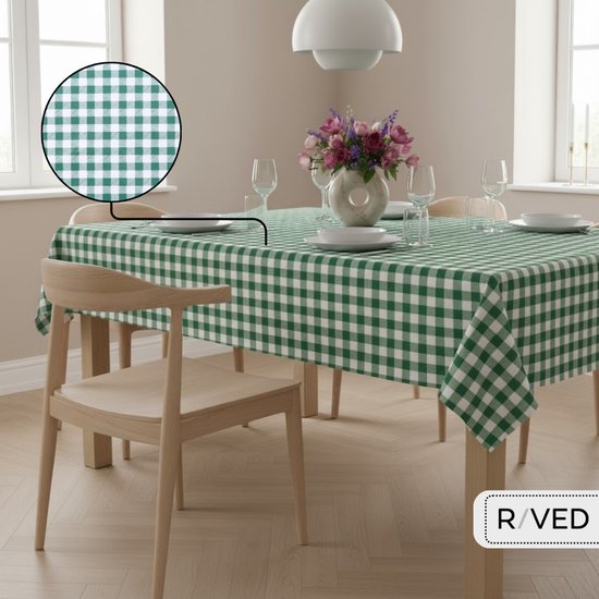 Nappe Raved / Nappe carreaux fermiers / Vichy Vert / Wit 140 cm x 290 cm - PVC - Lavable