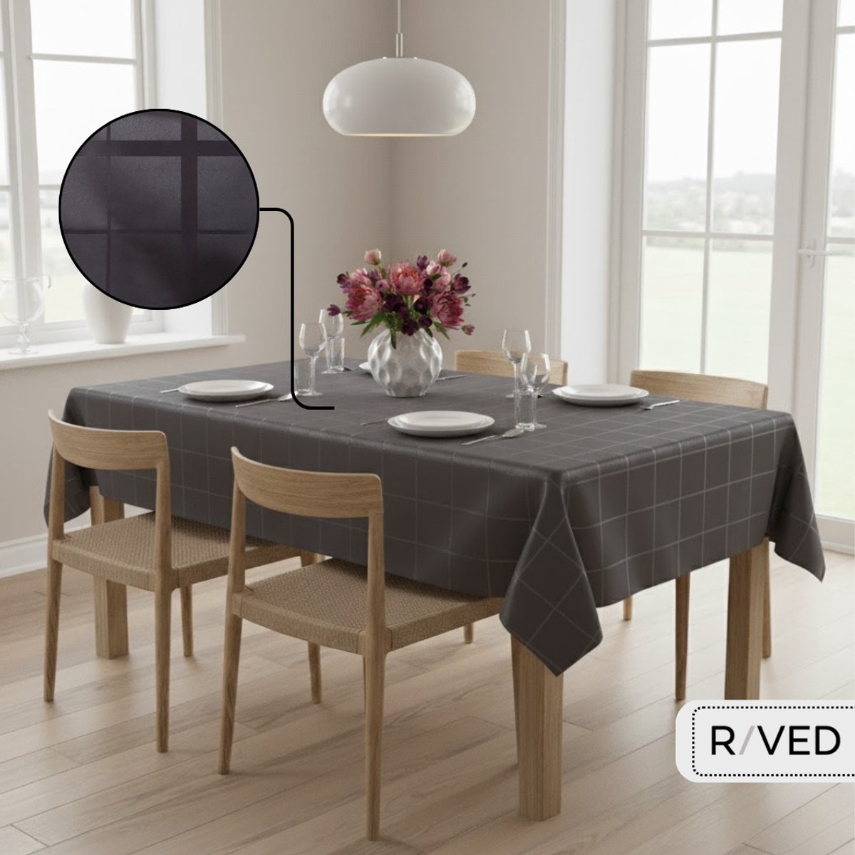 Raved Tafelzeil – 140 cm x 220 cm – Vierkant – Zwart – Waterafstotend, Uitwasbaar