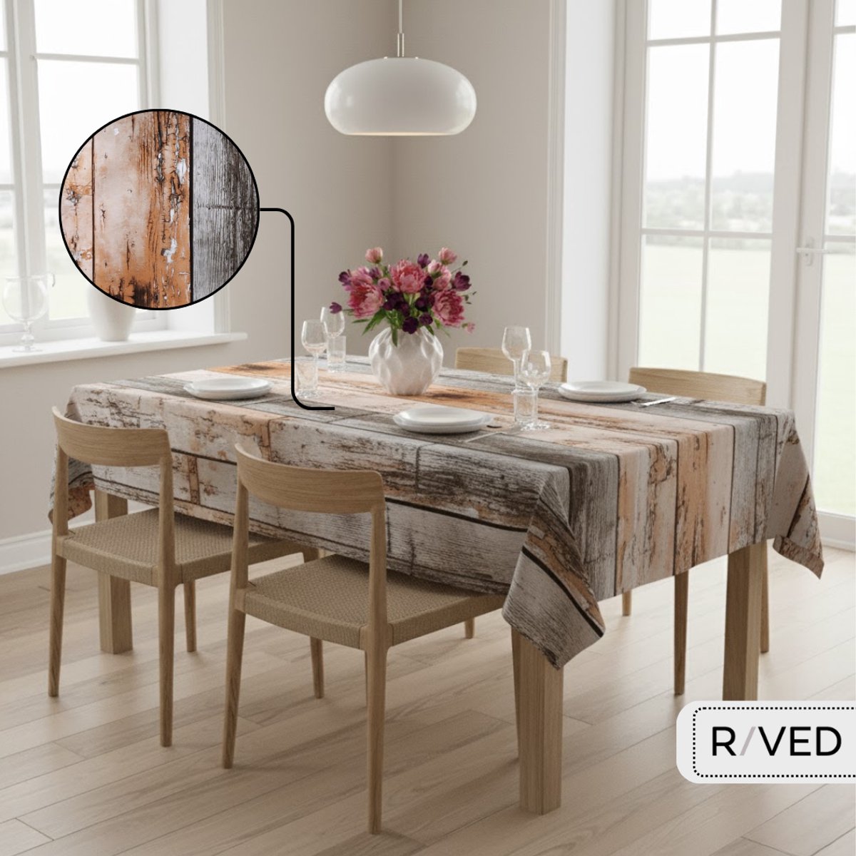 Raved Tafelzeil 140×50 cm – Planken houtprint bruin – PVC – afwasbaar tafelkleed