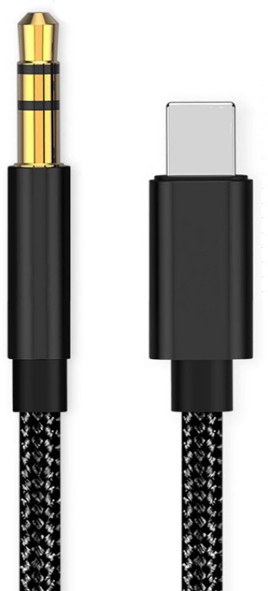 Nexara - USB-C naar 3.5mm AUX Kabel - Jack Kabel - Audio Kabel - Voor Auto, Koptelefoon & Speaker - 1 Meter - Zwart - Gevlochten