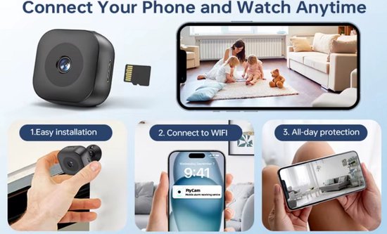 Spy Camera - Bewakingscamera 4K FHD Mini WiFi Camera - Baby Huisdier - WiFi met App - Nachtzicht - Incl. 64GB SD Kaart - Beveiligingscamera voor binnen - Verborgen Camera - Auto IR Nachtzicht - Bewegingsdetectie Waarschuwing van Merkloos — afbeelding 4