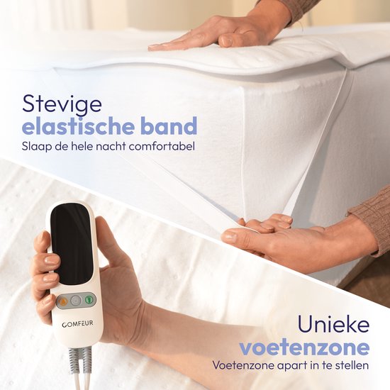 Comfeur Elektrische onderdeken 190x90 cm met Aparte Voetenzone - Elektrisch deken - Warmte deken - 3 Timer-settings - 6 Warmtestanden - Twee Warmtezones - Incl. Matrasbanden