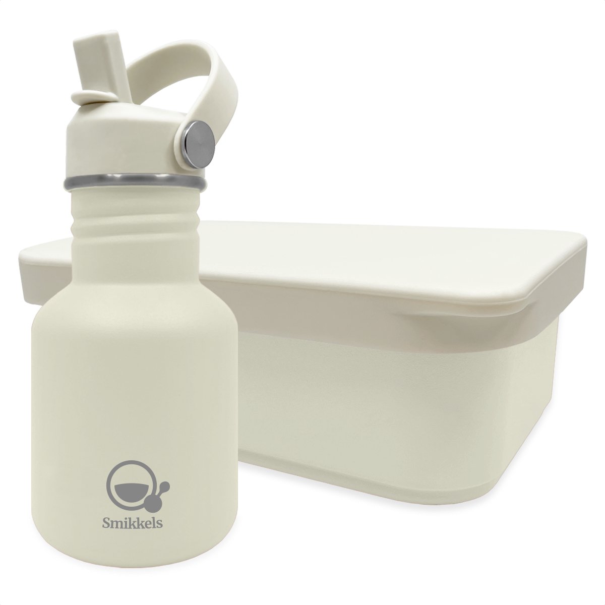 Smikkels - RVS Lunchset - Drinfkles - Broodtrommel met siliconen deksel - Wit - Schoolset kind