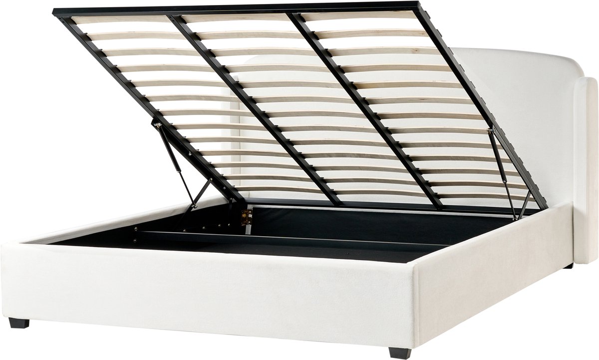 BELIANI BERNAY - Bed opbergruimte - Gebroken wit - 180 x 200 cm - Polyester