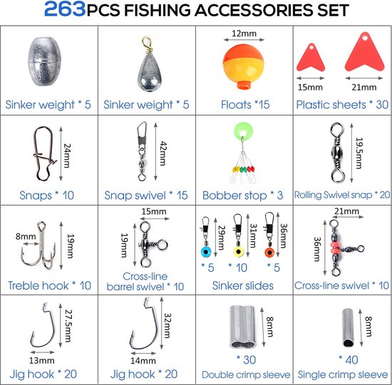 Deze set met 264 accessoires Geschikt voor het vissen bevat tangen, haken, loodjes en andere accessoires; een geschenkset met zoetwaterbaarsvisaas en uitrusting voor heren. van Merkloos — afbeelding 2