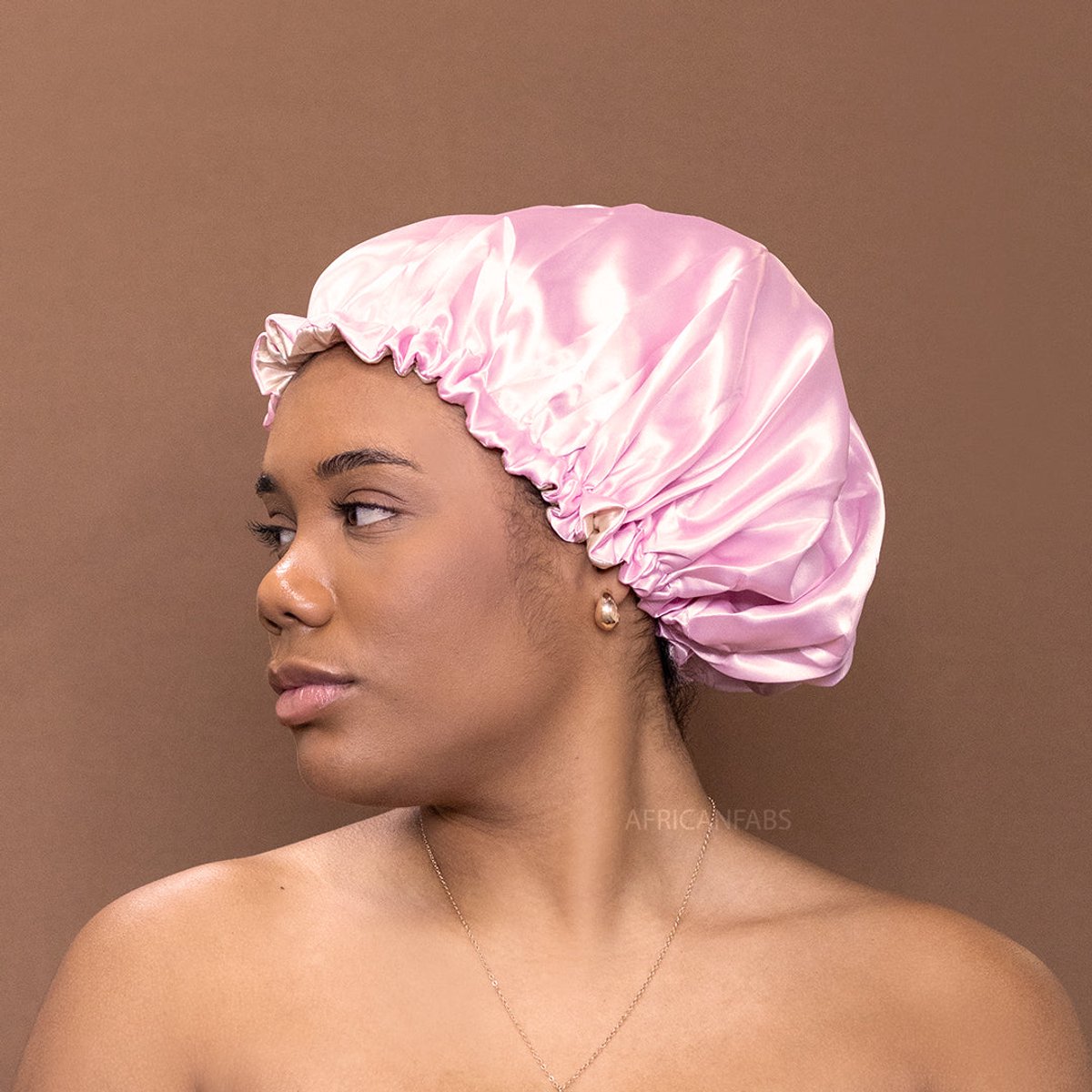 Satijnen slaapmuts – Verstelbare Bonnet van dubbellaags Satijn – Roze – AfricanFabs®