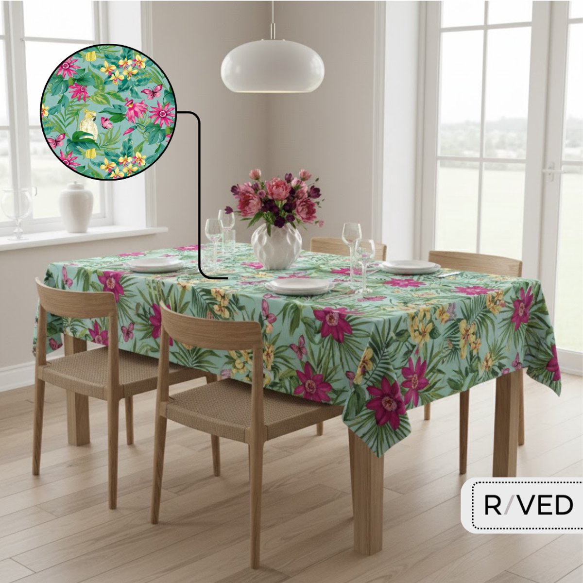 Raved Tafelzeil 140x230 cm - Jungle Roze - PVC - Afwasbaar - Binnen/Buiten