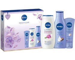 NIVEA Smooth Care Geschenkset Vrouwen - Cadeauset Verjaardag Bodymilk, Douchegel & Handcreme - Valentijn Cadeautje Vrouw