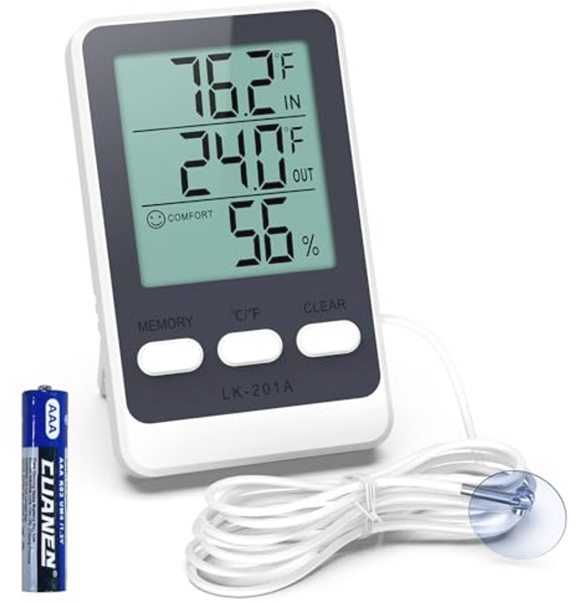 Digitale koelkastthermometer met groot display en waterdichte sonde van 1,5 m