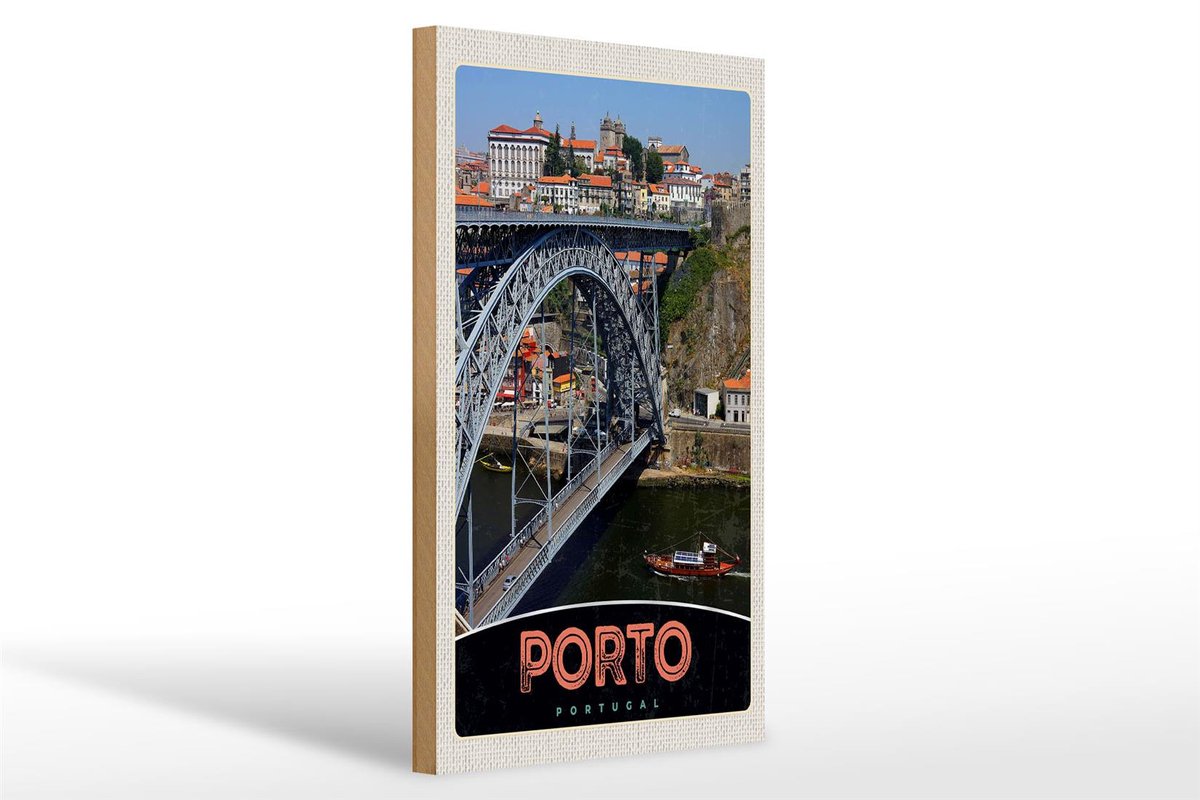 Femer Holzschild Reise 20x30cm Porto Portugal Europa Brücke