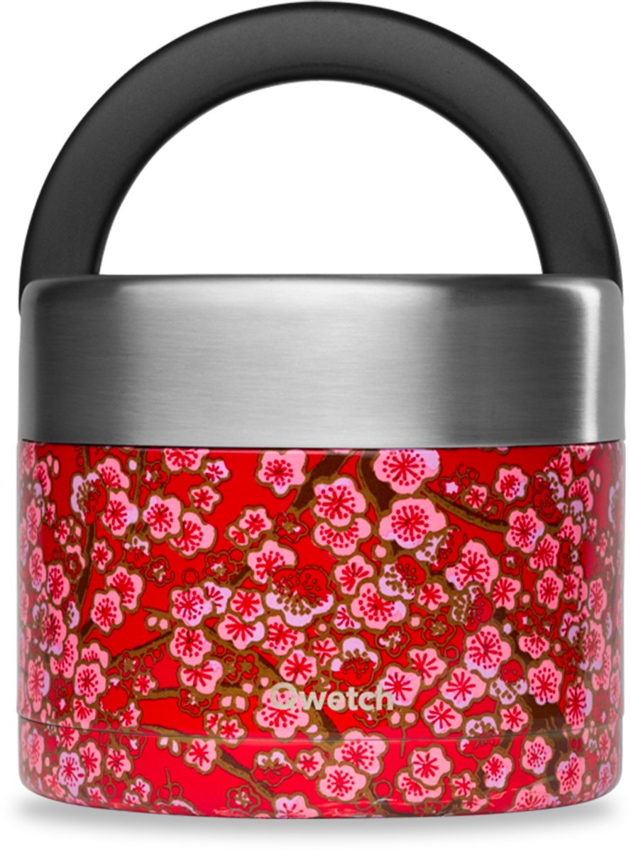 Qwetch - Boîte repas poignée isotherme - Flowers Rouge- 850ml