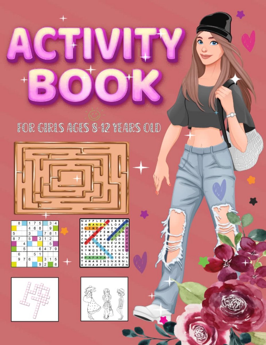 Activiteitenboek voor Meisjes van 8-12 Jaar: Kleurplaten, Woordzoekers, Puzzels, Sudoku