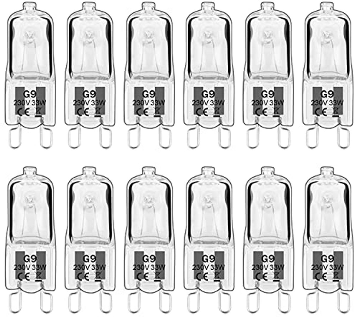 12 stuks G9 halogeenlampen 33W - Dimbare capsulegloeilampen, 2800K Warmwit, Geen Flikkeren