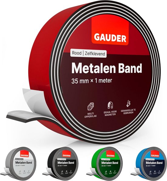 GAUDER Zelfklevende Metaalband Sterk - Dunne Metalen Strips voor Magneten, Tonie®-figuren & Planken - Ferroband met Hoge Hechting & Kwaliteit (1 m x 35 mm