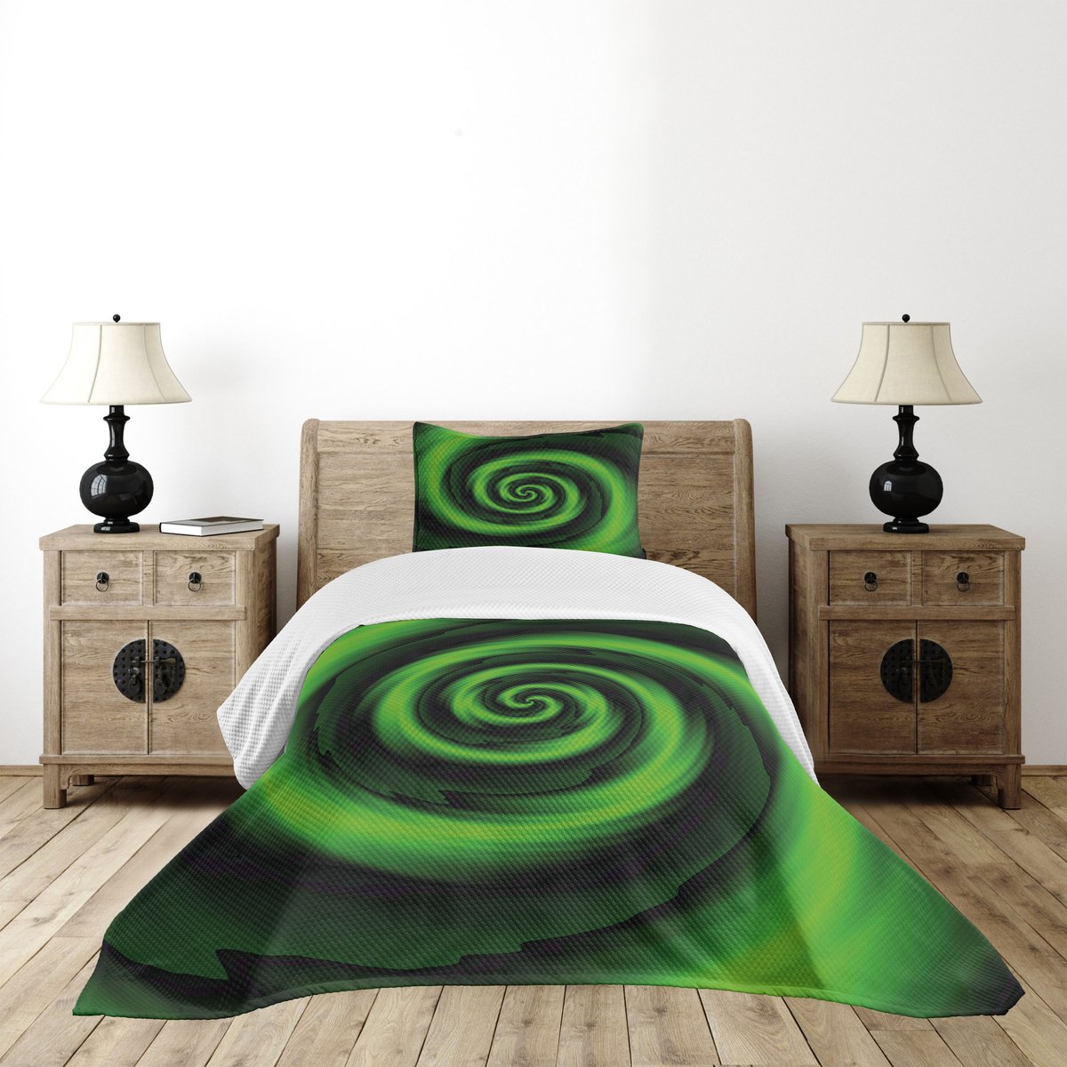 ABAKUHAUS – Groene bedsprei 170x220 cm – Abstracte spiralen
