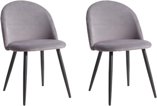 Eetkamerstoel Set Van 2 Donkerblauw Met Fluwelen Bekleding En Stalen Poten Keukenstoel Met Rugleuning Ml Design