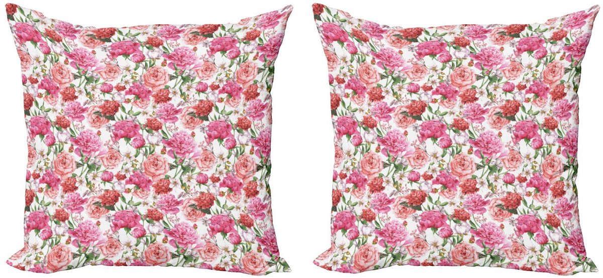ABAKUHAUS Aquarel Kussenhoes Set – 2x40x40 cm – Dubbelzijdig bedrukt – Roze/Wit Rosa