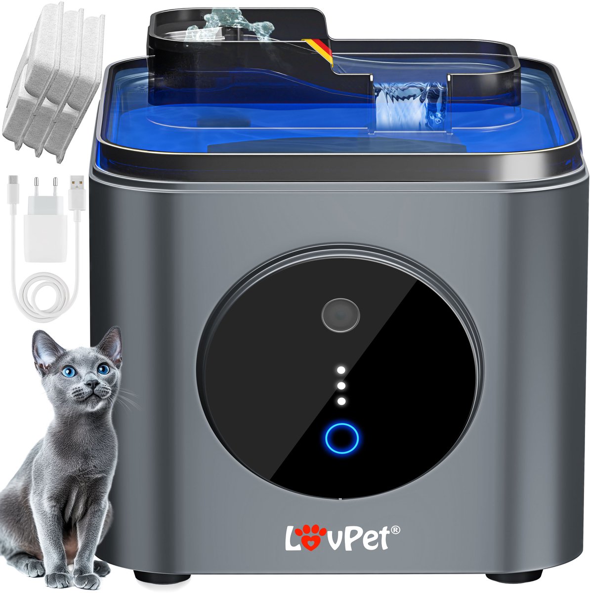 LOVPET® Drinkfontein Kat met Sensor - 3,5L Waterfontein met Filtersysteem Inclusief 3 Filters