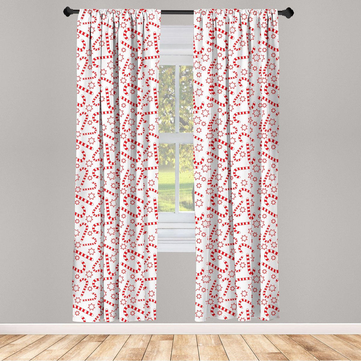ABAKUHAUS Snoepstokgordijnen – sterren – 2x75x175 cm – vermiljoen-wit Vermilion Weiß