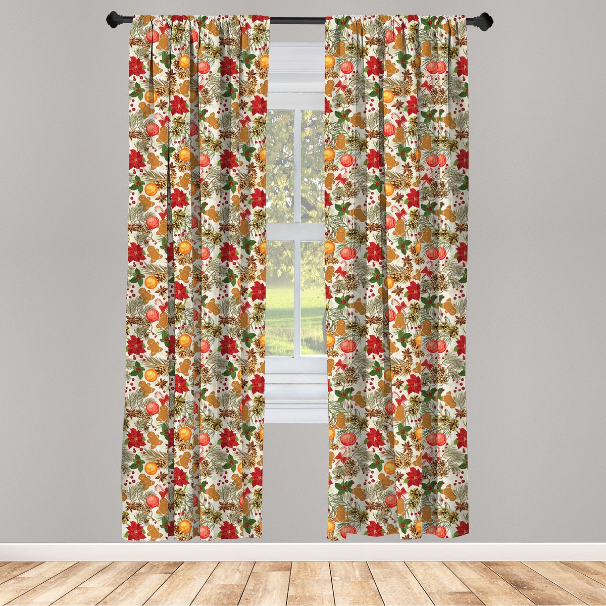 ABAKUHAUS Kerst raamgordijnen – levendig meerkleurig 2-delige set – 75x175 cm