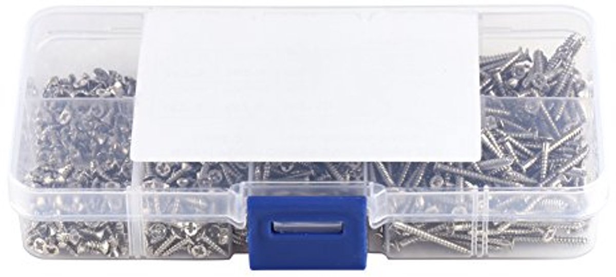 Zelftappende schroeven, 800 stuks M2 platkop zelftappende schroeven houtbewerkingsbevestiging met doos, set zelfborende schroeven van roestvrij staal