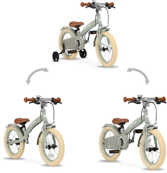 Deryan Luxe Kinderfiets 14 inch - 3 in 1 - loopfiets Groen van Deryan — afbeelding 4