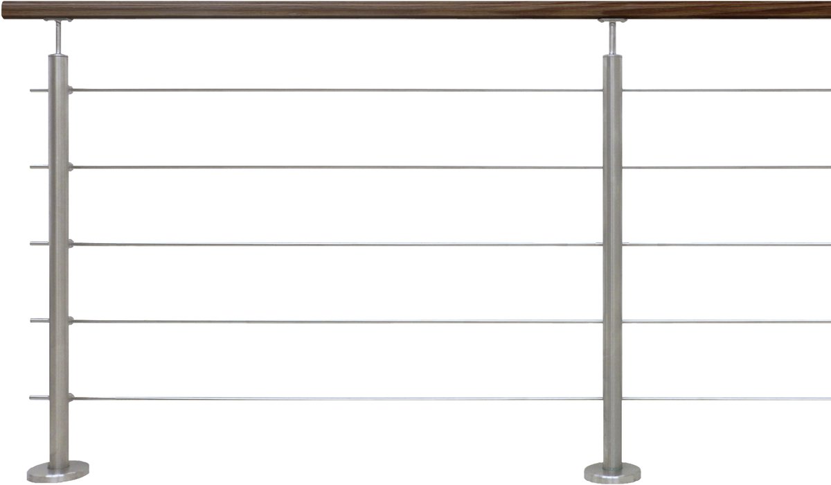 Kordo - Balustrade voor vlakke montage - Inoca - RVS en grijs hout - 2,4m