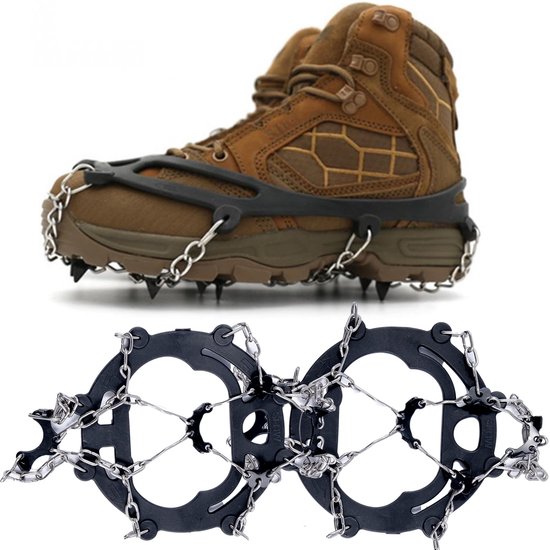 Sneeuwijzers Anti - Snowsteps - Antislipzooltjes - Bergwandelspikes met 8 Tanden, Staal, Zwart, Maat 38 - 45, Geschikt voor mannen en vrouwen