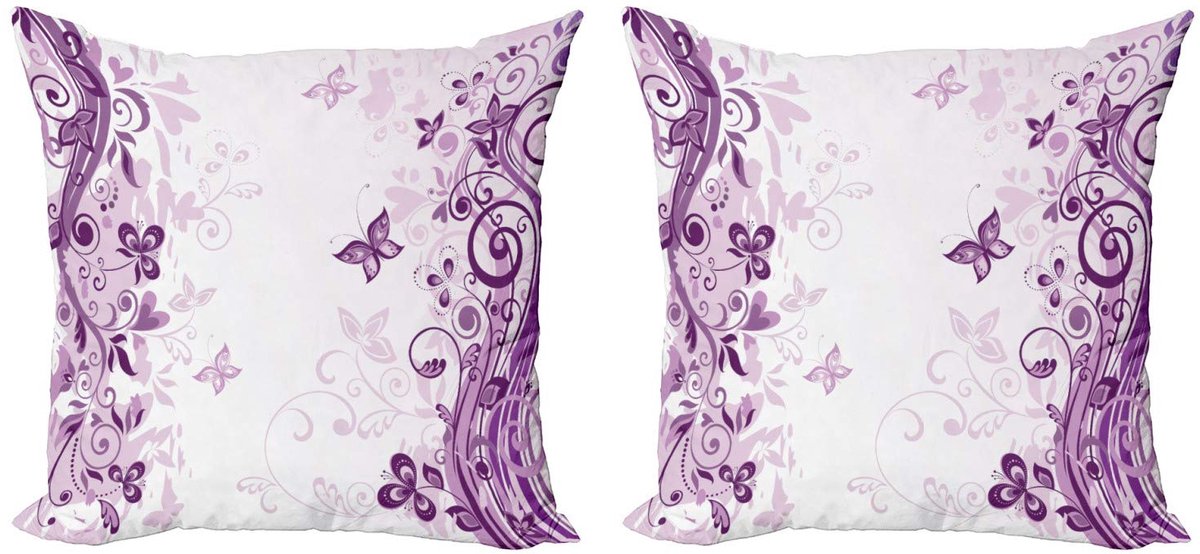 ABAKUHAUS Kussenhoes – Set van 2x40x40 cm – Vlinders en Bloemen – Dubbelzijdig – Paars Violett
