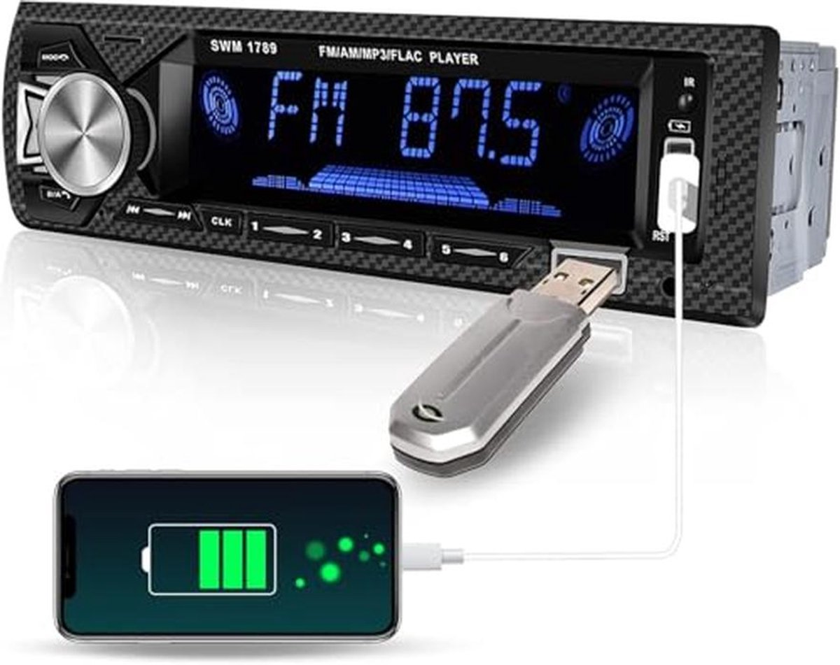 1DIN Autoradio met Dual Bluetooth, USB, AUX en TF Ondersteuning - Kleurenscherm