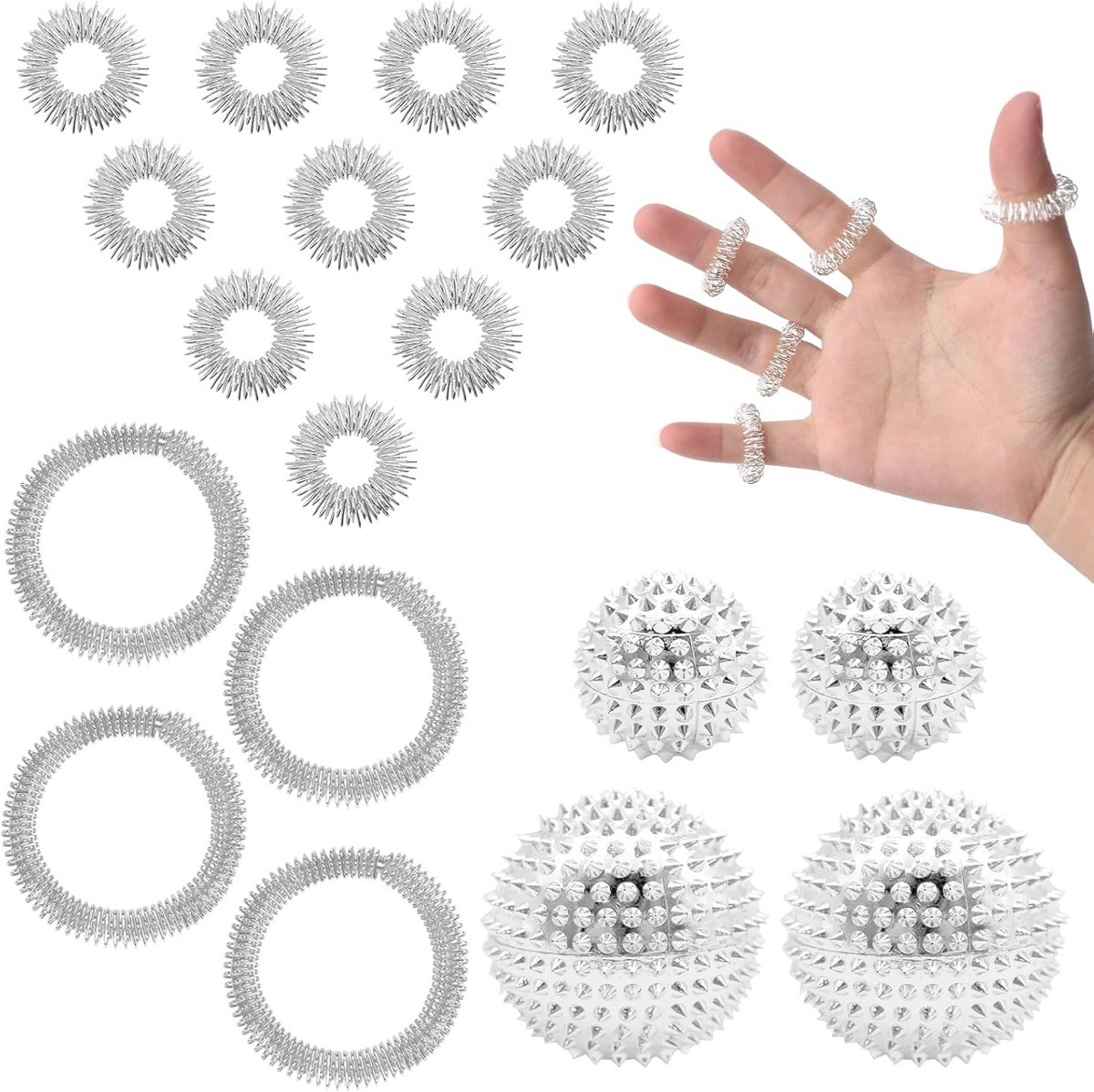 Egelbal Massageapparaat Set met Acupressuurringen en Massagearmbanden voor Spierontspanning