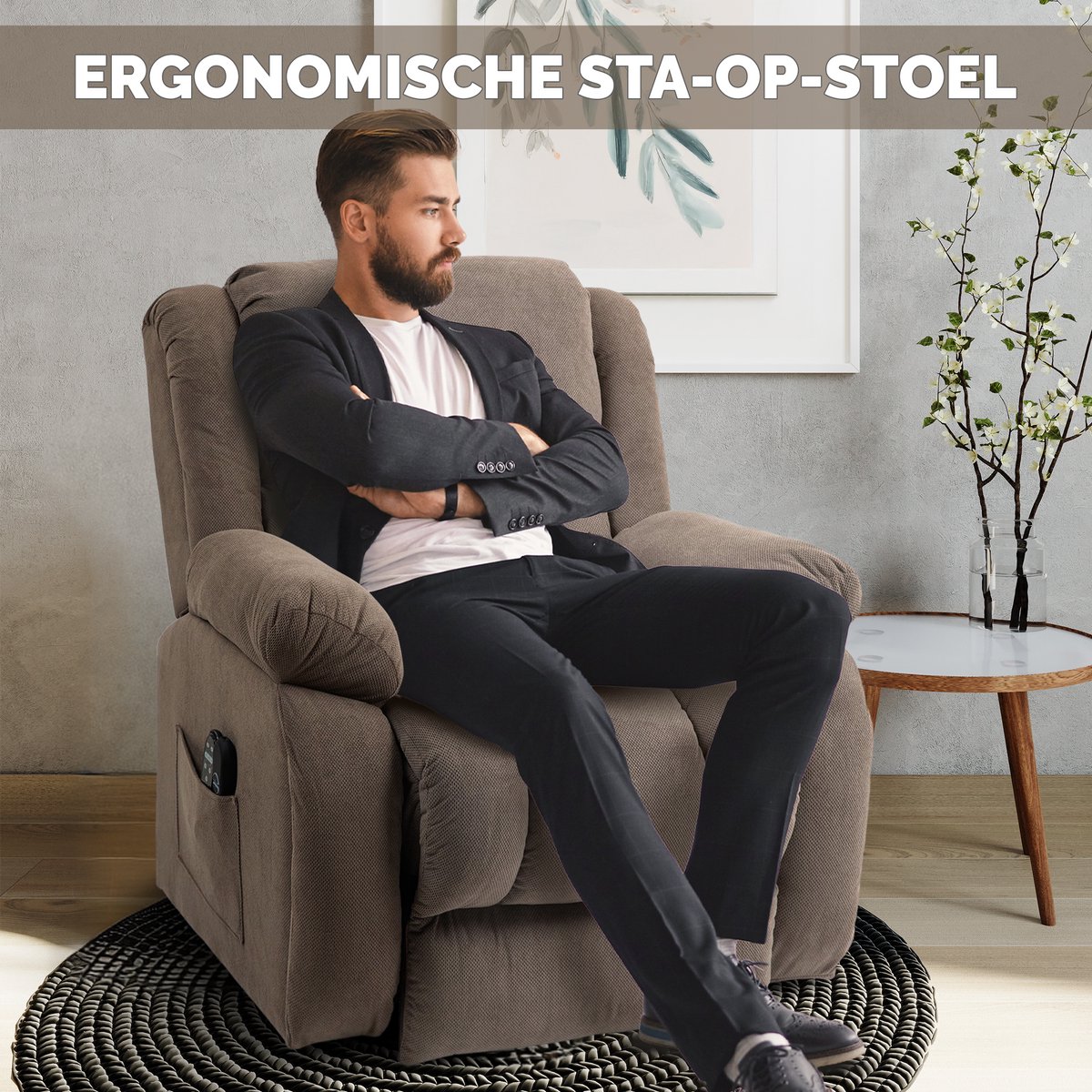 ViaEcom Massagestoel Lichtbruin Elektrisch met Armleuning - afbeelding 2